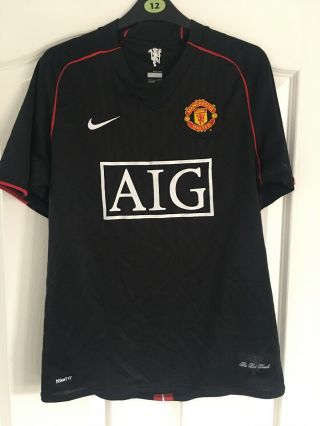 Manchester United 07/08 Away Football Shirt Small Black Nike Aig Classic Rare S