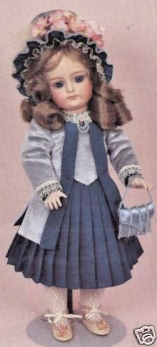 13 - 14 " Antique Doll Dress Hat/jacket/pleated Skirt/ Pattern/french Bebe German