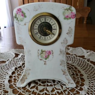 Antique Germany Narco Clock Royal Rudolstadt Porcelain Base Rose Accents