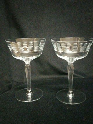 Antique Champagne Coupes Crystal Flared Paneled 6 " Tall Cut Glass Set Of 9