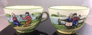 Antique Zell Germany Ceramic Hand Painted Dutch Boy Girl Tea Cup X2 Set