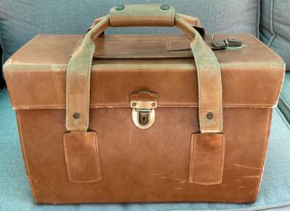 Rare Vintage Monterey No.  5 Hard Brown Leather Camera Case Handled Locking Bag