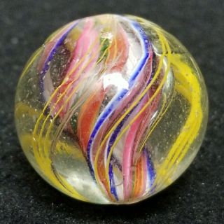 Big 1.  35 " Divided Rigid Jelly Ribbon German Swirl Handmade Antique Pontil Marble
