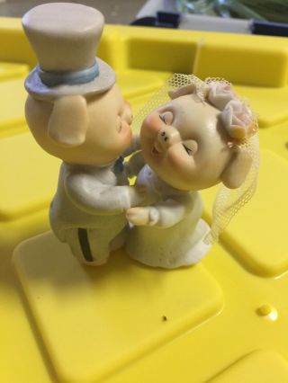 Bride Groom Cake Topper Enesco 1981 Vintage Porcelain 4 1/2 "