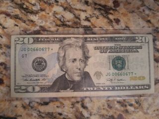 2009 $20 Twenty Dollar Bill Star Note Off Center Very Rare Jg 00660677