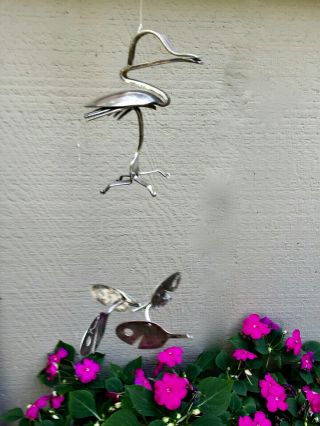 Vtg.  Handmade Antique Silverplate Wind Chimes From Forks/spoons Bird,  Fish=12”h