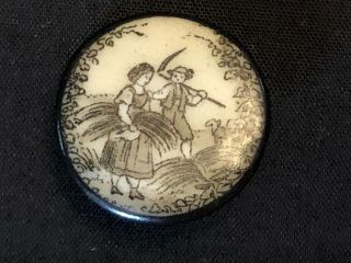Antique Porcelain Button,  Liverpool Transfer,  