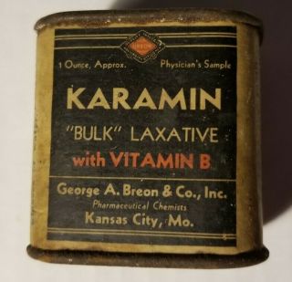 Karamin Bulk Laxative With Vitamin B Physicians Sample Tin Very Rare