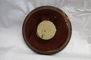 Vintage Stoneware Crock Lid Only 3.  75 " Glazed Brown Bisque Knob & Underside