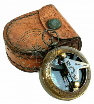 Nautical Brass Push Button Antique Sundial Maritime Rose London Pocket Compass