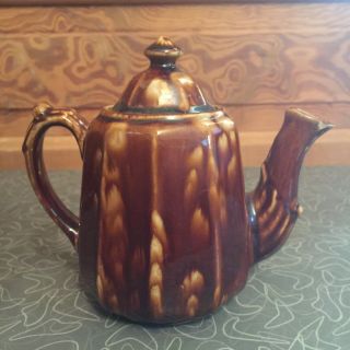 Antique Yellow Ware Pottery Teapot Mottled Spots