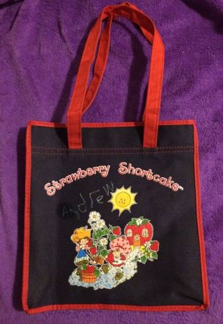 Vintage Strawberry Shortcake Blue Canvas Small Tote Bag Handbag 1980
