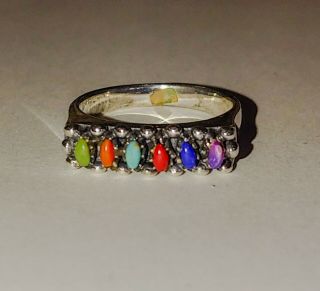 Rare Vintage Sterling Native American Petit Point Multi - Stone Ring Size 6.  75