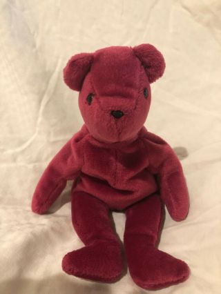 Ty Authentic Teddy Old Face Magenta Beanie Baby 1st Gen Tush Rare