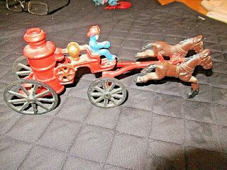 Antique Cast Iron Kenton Toy.  2 Horse Drawn Fire Truck.