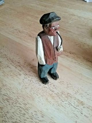 Old Hand Carved & Painted Wooden Figure With Pipe Duch Character Very Rare