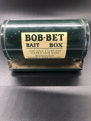 Vintage Bob - Bet Bait Box Fishing Worm Green Tackle Walter S.  Cole Beaver Wis