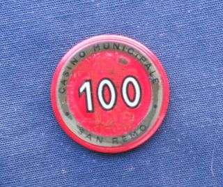 1950s Rare Chip 100 Lire Italy San Remo Casino Municipale Red