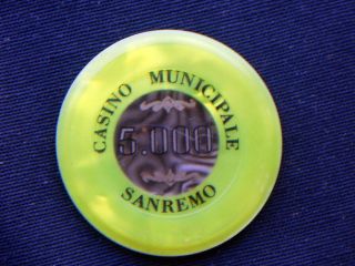 1970s Rare Chip 5000 Lire Italy San Remo Casino Municipale