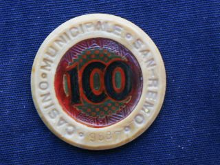 1955s Rare Chip 100 Lire Italy San Remo Casino Municipale Red