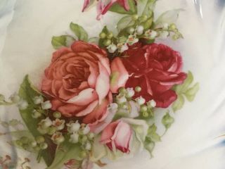 Vintage Leuchtenburg Germany Porcelain Pink Rose 10” Serving Bowl w/ Blue & Gold 2