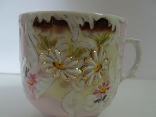 Antique Victorian Mustache Cup Embossed Daisy Floral Gold Gilt Hand Painted
