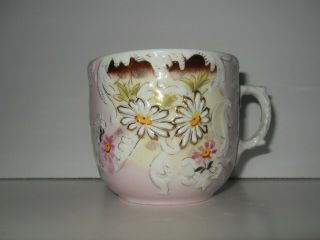 Antique Victorian Mustache Cup Embossed Daisy Floral Gold Gilt Hand Painted 2