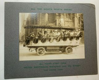 Vtg Antique Cabinet Card 1900 Tour Bus Early Automobile Ny Touring Carriage Old