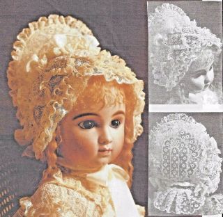 29 " (17 " Head) Antique French Bebe Doll Lace Ribbon Bonnet Pattern German Child
