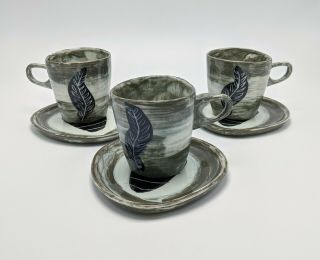 Rare Richard Saar Ceramics Etruscan Leaf Pattern Set Of 3 Cups Saucers Plates