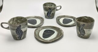 RARE Richard Saar Ceramics Etruscan Leaf Pattern Set of 3 Cups Saucers Plates 2