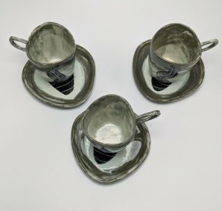 RARE Richard Saar Ceramics Etruscan Leaf Pattern Set of 3 Cups Saucers Plates 3