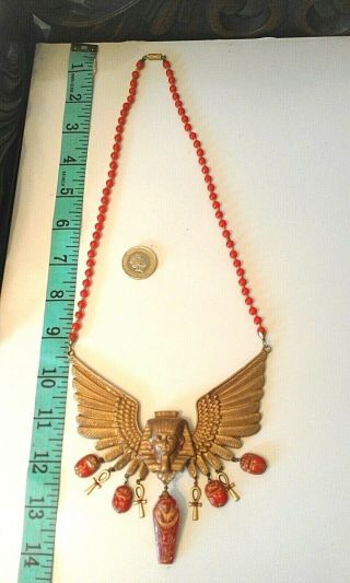 Egyptian Revival Pharaoh Necklace With Ultra Rare Red Mummy.