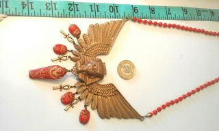Egyptian revival pharaoh necklace with ultra rare red mummy. 2