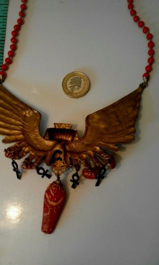 Egyptian revival pharaoh necklace with ultra rare red mummy. 3