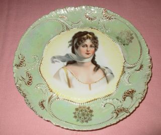 Antique 1900 Rs Prussia German Porcelain Portrait Plate Queen Louise Of Prussia