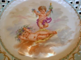 Antique English Reticulated Porcelain Plate CHERUBS Late 19th Century Blue 2