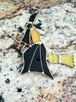 Vintage Stained Glass Window Suncatcher Ornament Witch