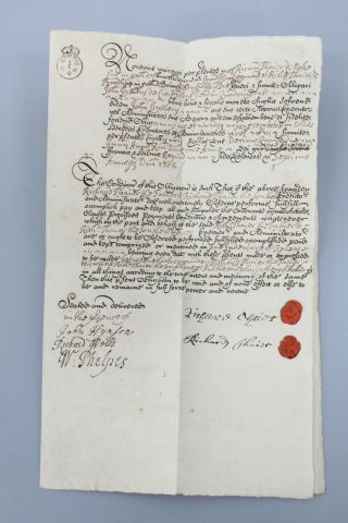 Antique 1708 Manuscript Document On Paper Hand Written Signed & Wax