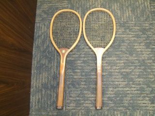 Antique pair 1905 A.  G.  Spalding & Bros Greenwood Wood Tennis Rackets 2