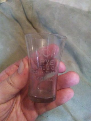 Antique Etched Advertising Social Rye Pure Old Reading Pa Glass Shot Glass Rare