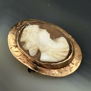 Antique Victorian Era Hand Carved Sea Shell 10K Rose Gold Cameo Brooch Pin RAF 2