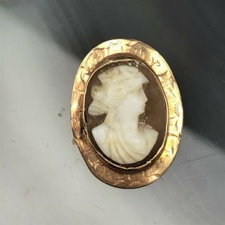 Antique Victorian Era Hand Carved Sea Shell 10K Rose Gold Cameo Brooch Pin RAF 3