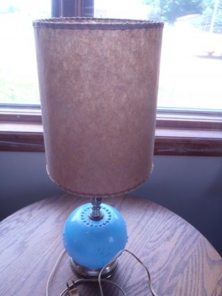 Rare Vintage Mid - Century Cabinet Blue Lamp,  Fiberglass Lamp Shade