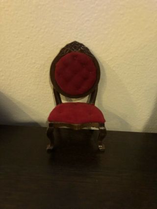 Vintage Dollhouse Furniture Victorian Wooden Chair Red Velvet Miniature