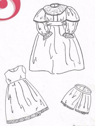 17 - 18 " Antique French Jumeau Doll Hi - Waist Dress/caplet Underwear Pattern German