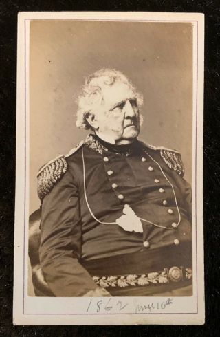 Antique Cdv Photo Card Civil War Officer General Winfield Scott 17
