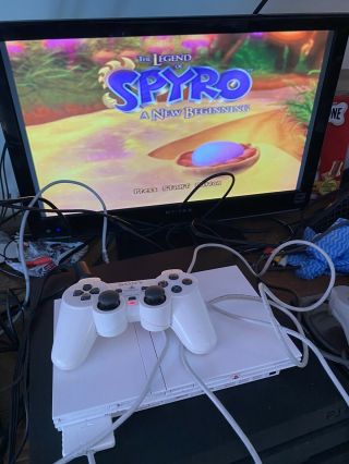 Rare White Ps2 With Games And Extra Controller