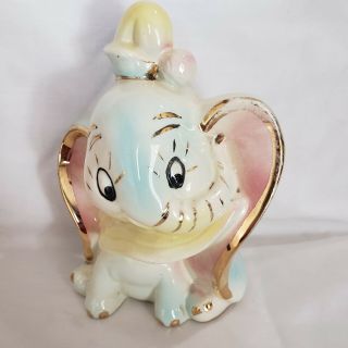 Vintage 1940s Dumbo Walt Disney Ceramic Figurine Gold Trim 7 Inches Very Rare