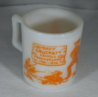 Rare Vintage Davy Crockett Milk Glass Cup - Mug - Orange -